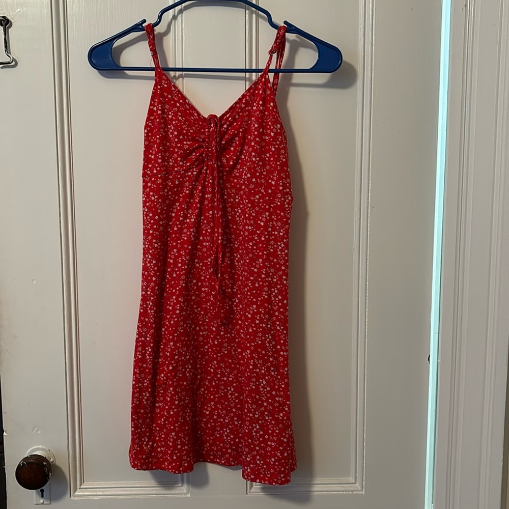 Red floral mini dress